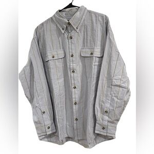 New Mad Happy Boxy Long Sleeve Button Down Blue-Stripes | Size Small Unisex